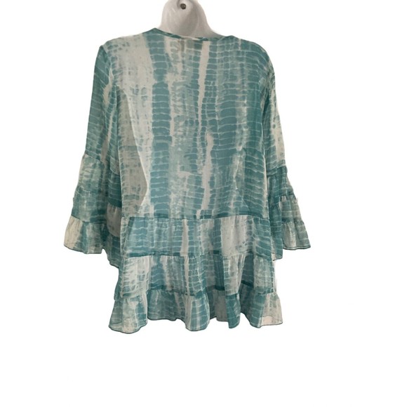 LOGO by Lori Goldstein Chiffon Blouse Womens Size S Agua Peasant Boho Sheer Top - Picture 5 of 9